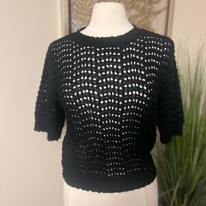 Black Crochet Knit Top
